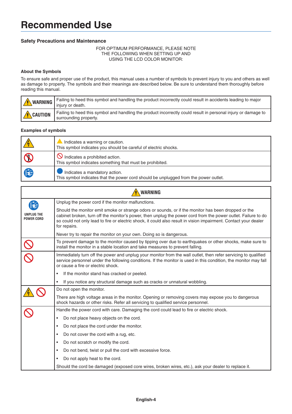 Recommended use | NEC E242N-BK 24" 16:9 IPS Monitor User Manual | Page 6 / 25