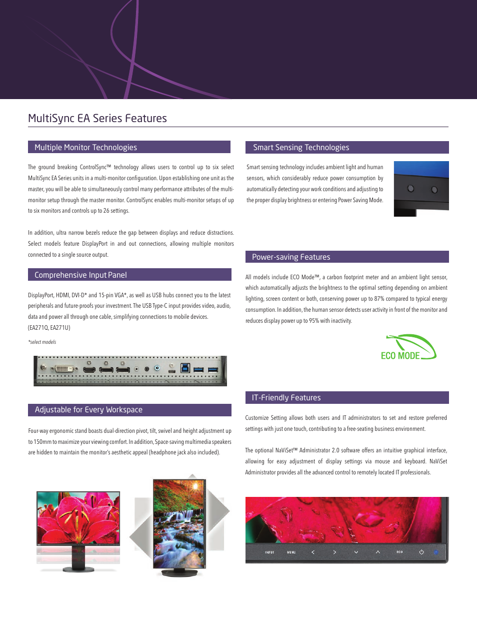 Multisync ea series features | NEC MultiSync EA241F 23.8" 16:9 IPS Monitor User Manual | Page 3 / 4