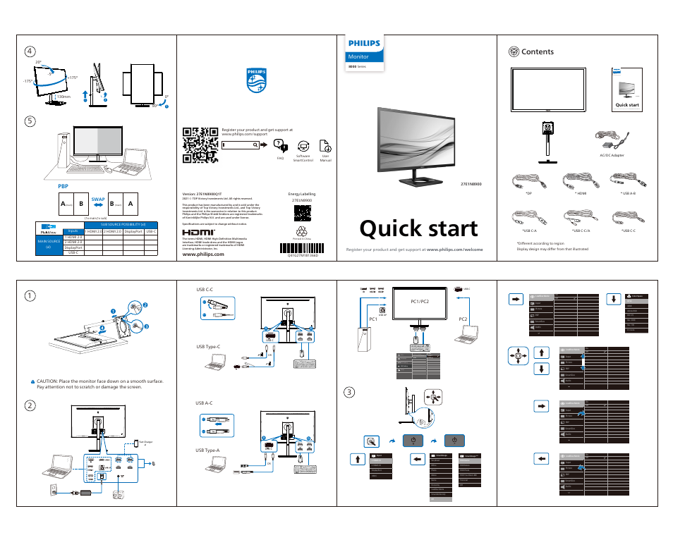 Philips 27E1N8900 26.9" 4K HDR Monitor User Manual | 1 page