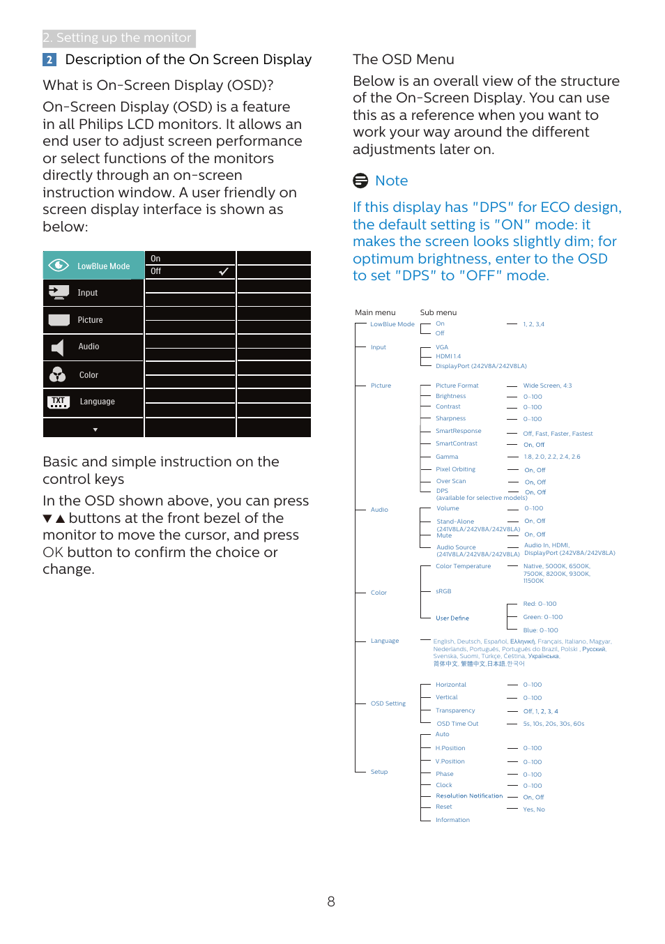 Setting up the monitor | Philips 241V8L 23.8" Monitor User Manual | Page 10 / 31