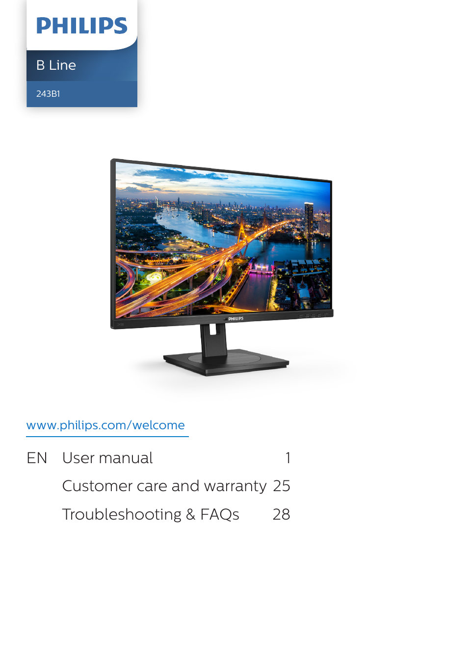 Philips 243B1 23.8" 16:9 USB Type-C IPS Monitor User Manual | 36 pages