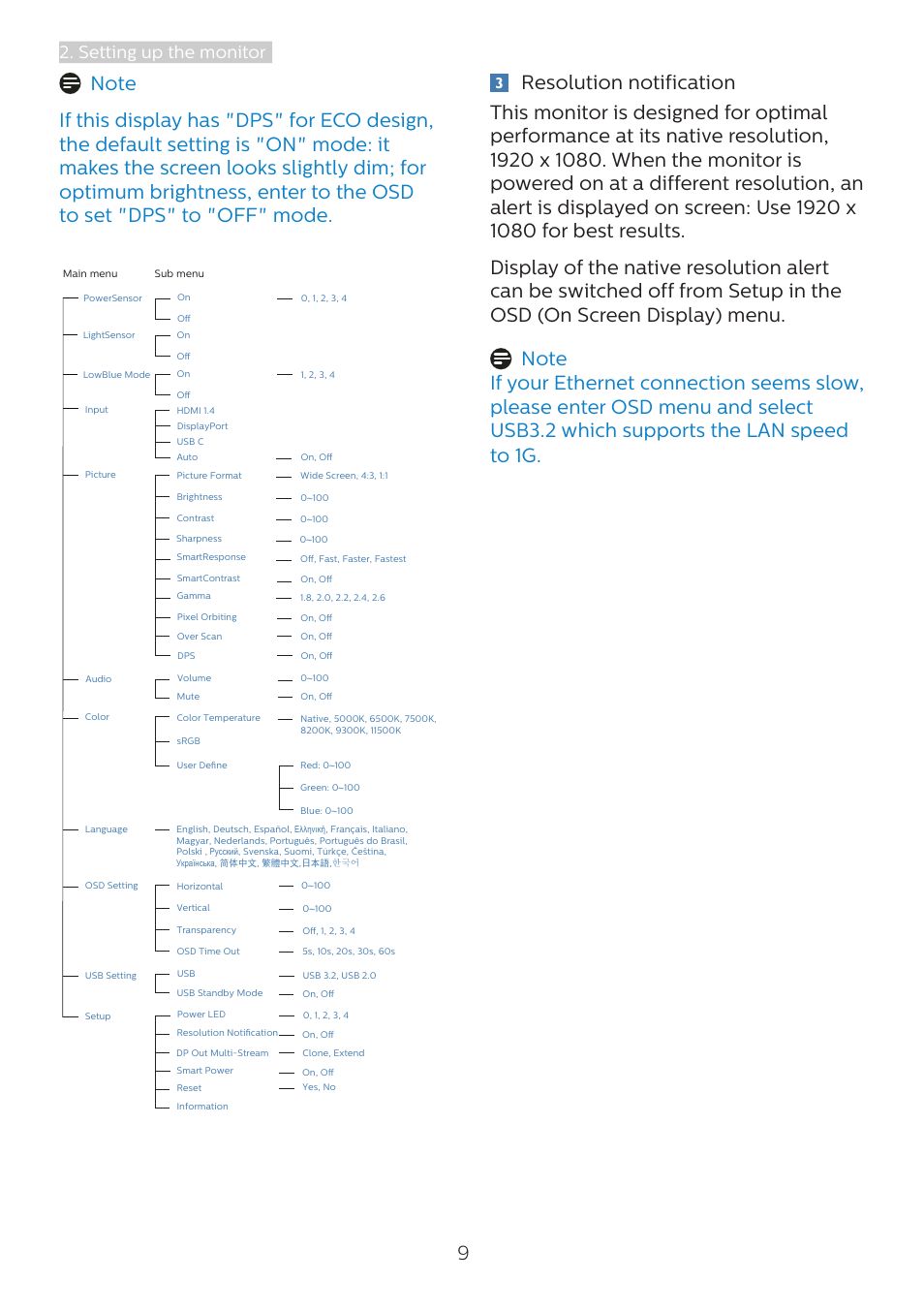 Setting up the monitor | Philips 243B1 23.8" 16:9 USB Type-C IPS Monitor User Manual | Page 11 / 36