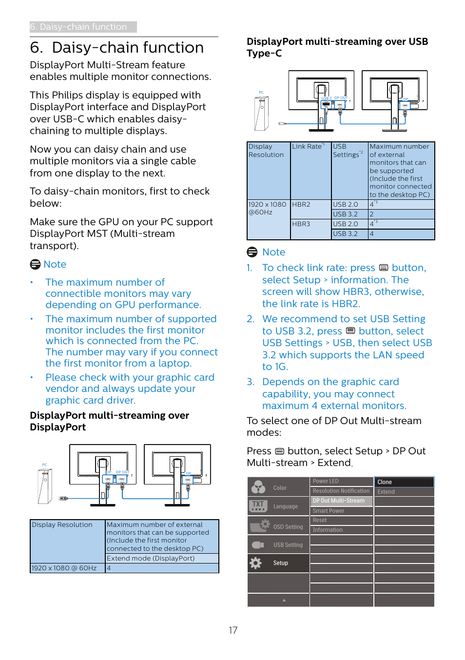 Daisy-chain function, Displayport multi-streaming over usb type-c | Philips 243B1 23.8" 16:9 USB Type-C IPS Monitor User Manual | Page 19 / 36