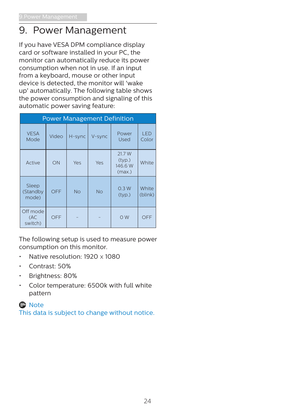 Power management | Philips 243B1 23.8" 16:9 USB Type-C IPS Monitor User Manual | Page 26 / 36