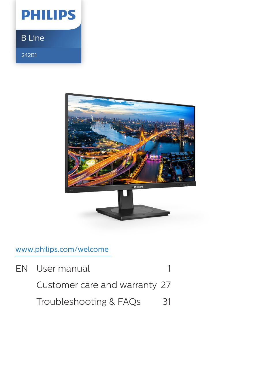 Philips 242B1H 23.8" 16:9 Adaptive-Sync IPS Monitor User Manual | 38 pages