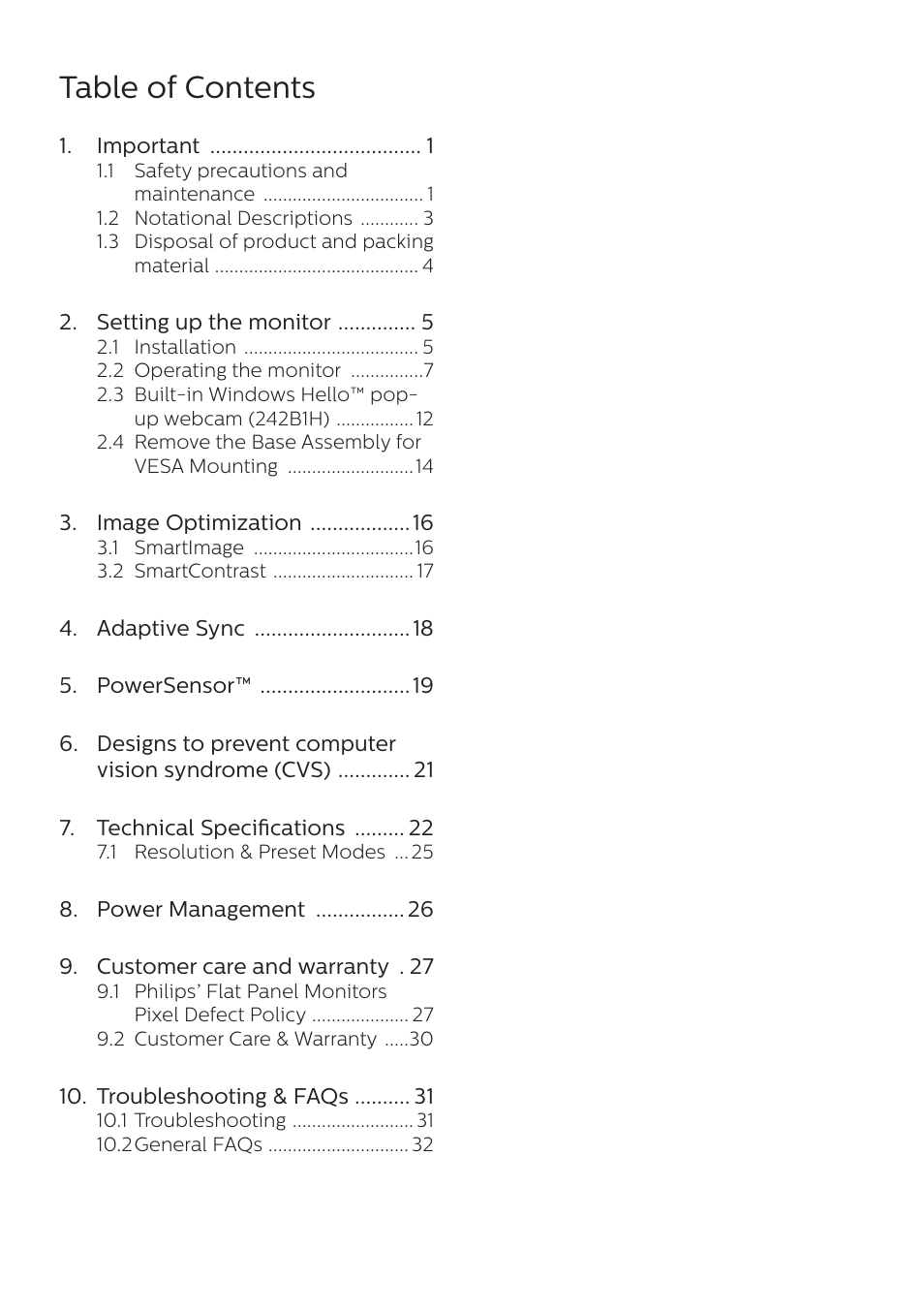 Philips 242B1H 23.8" 16:9 Adaptive-Sync IPS Monitor User Manual | Page 2 / 38