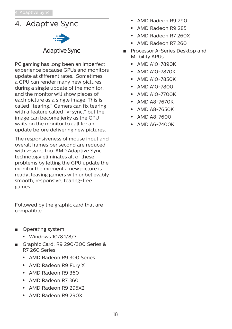 Adaptive sync, Powersensor | Philips 242B1H 23.8" 16:9 Adaptive-Sync IPS Monitor User Manual | Page 20 / 38