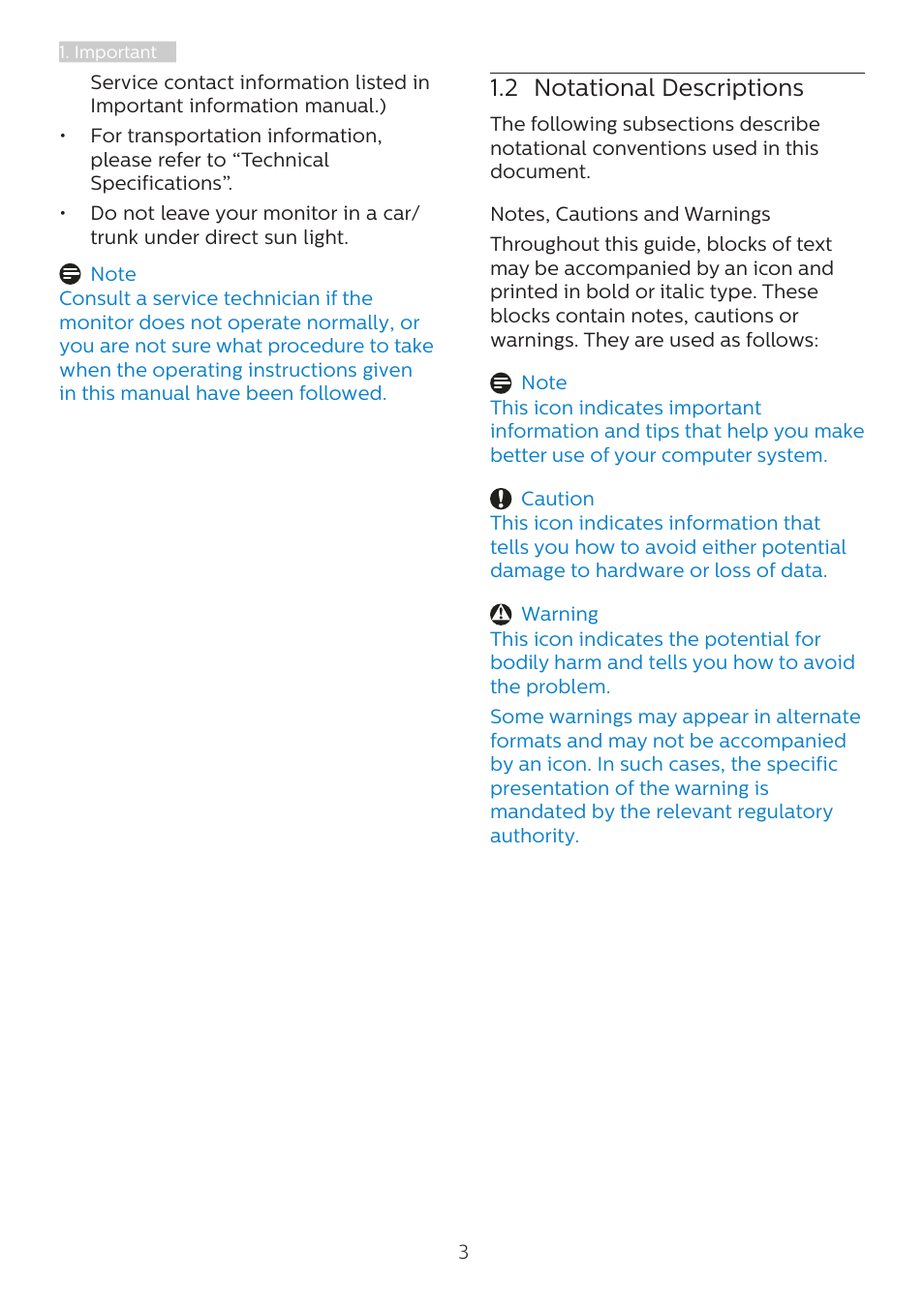 2 notational descriptions | Philips 242B1H 23.8" 16:9 Adaptive-Sync IPS Monitor User Manual | Page 5 / 38