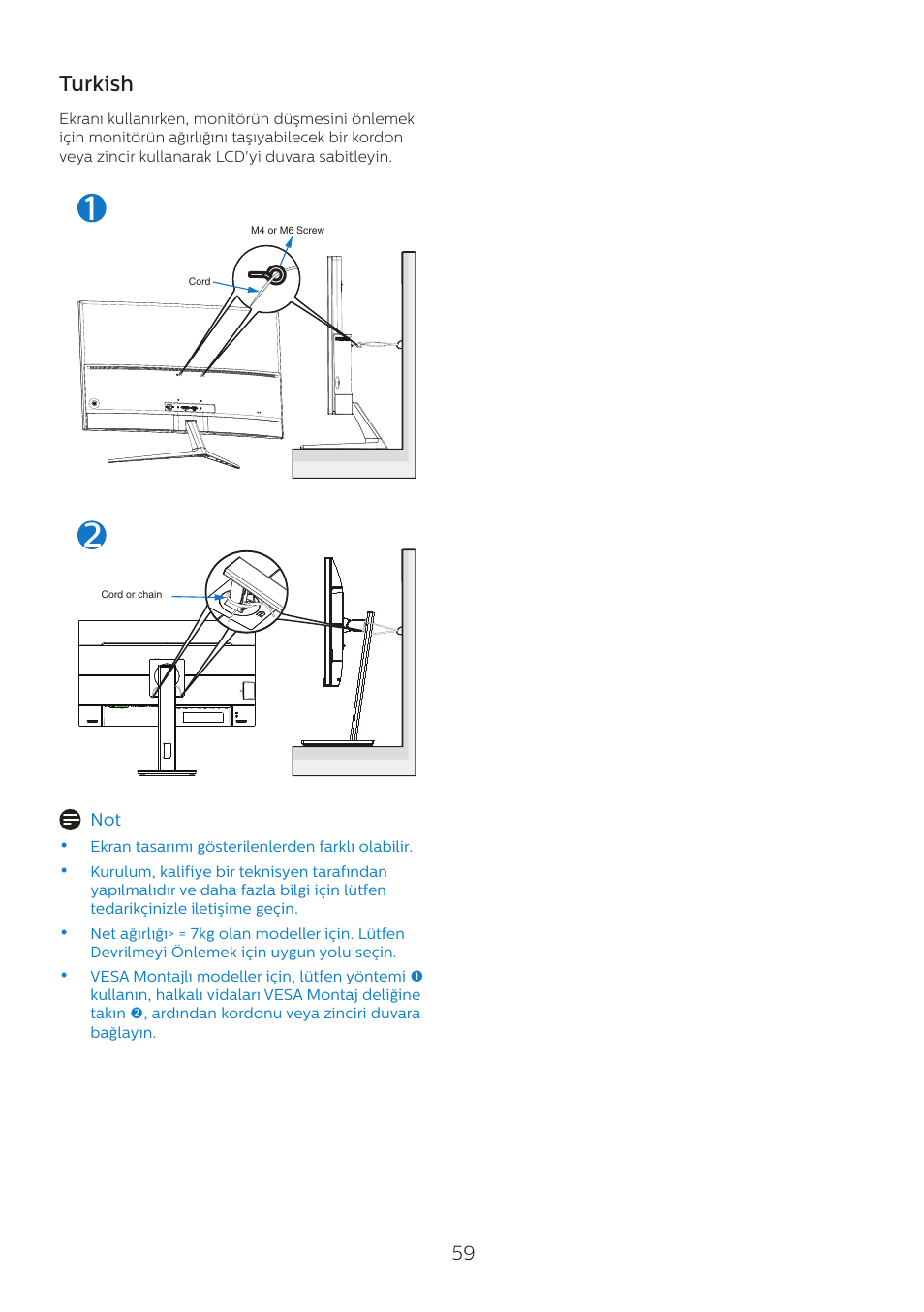 Turkish | Philips 6000 Series 44.5" SuperWide 32:9 1440p HDR Curved Business Monitor User Manual | Page 59 / 108