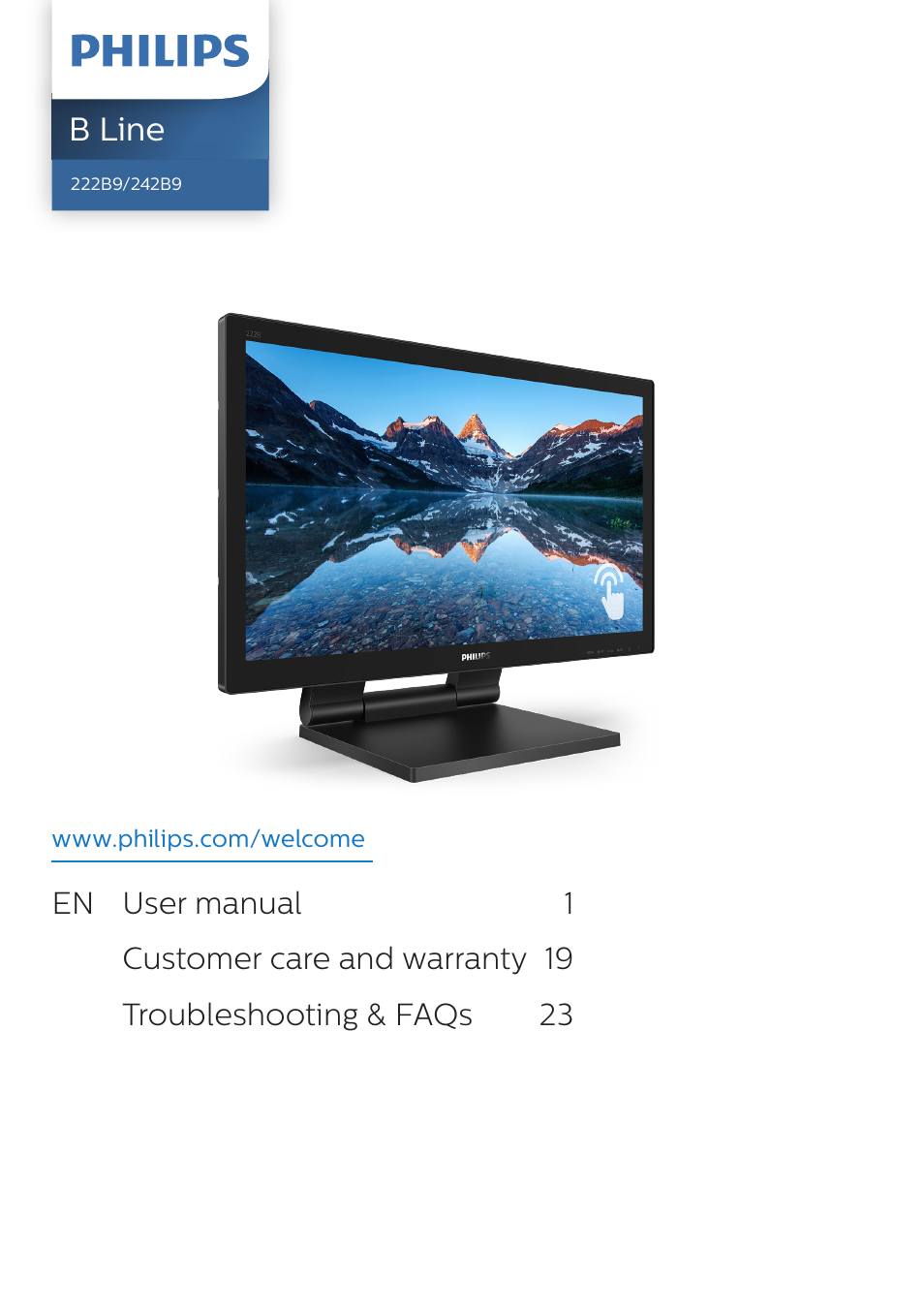 Philips 242B9T 23.8" 16:9 IPS Touchscreen Monitor User Manual | 30 pages