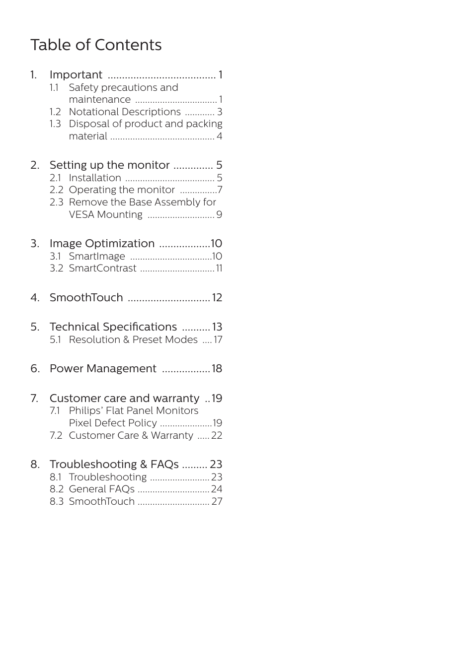 Philips 242B9T 23.8" 16:9 IPS Touchscreen Monitor User Manual | Page 2 / 30