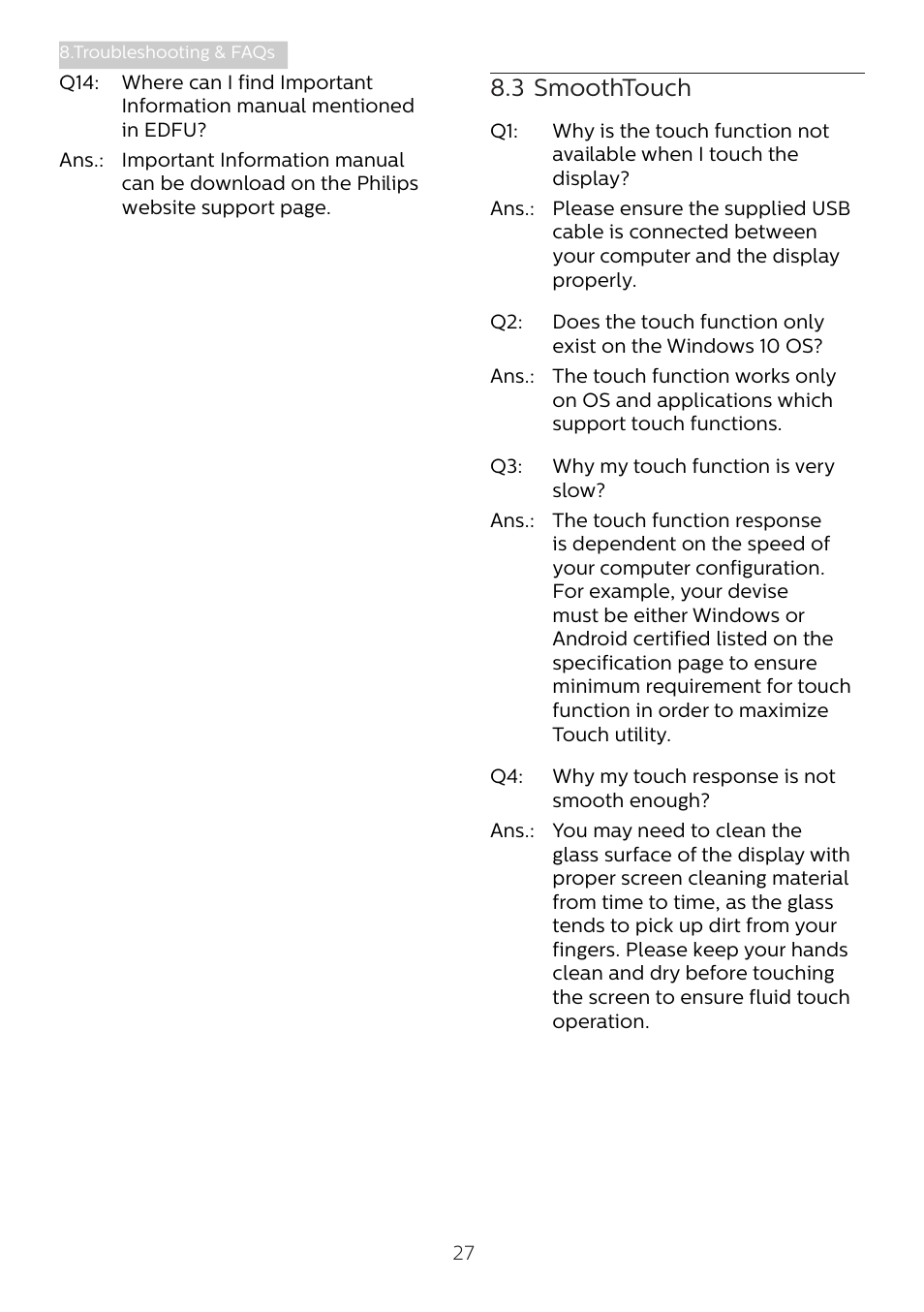 3 smoothtouch | Philips 242B9T 23.8" 16:9 IPS Touchscreen Monitor User Manual | Page 29 / 30