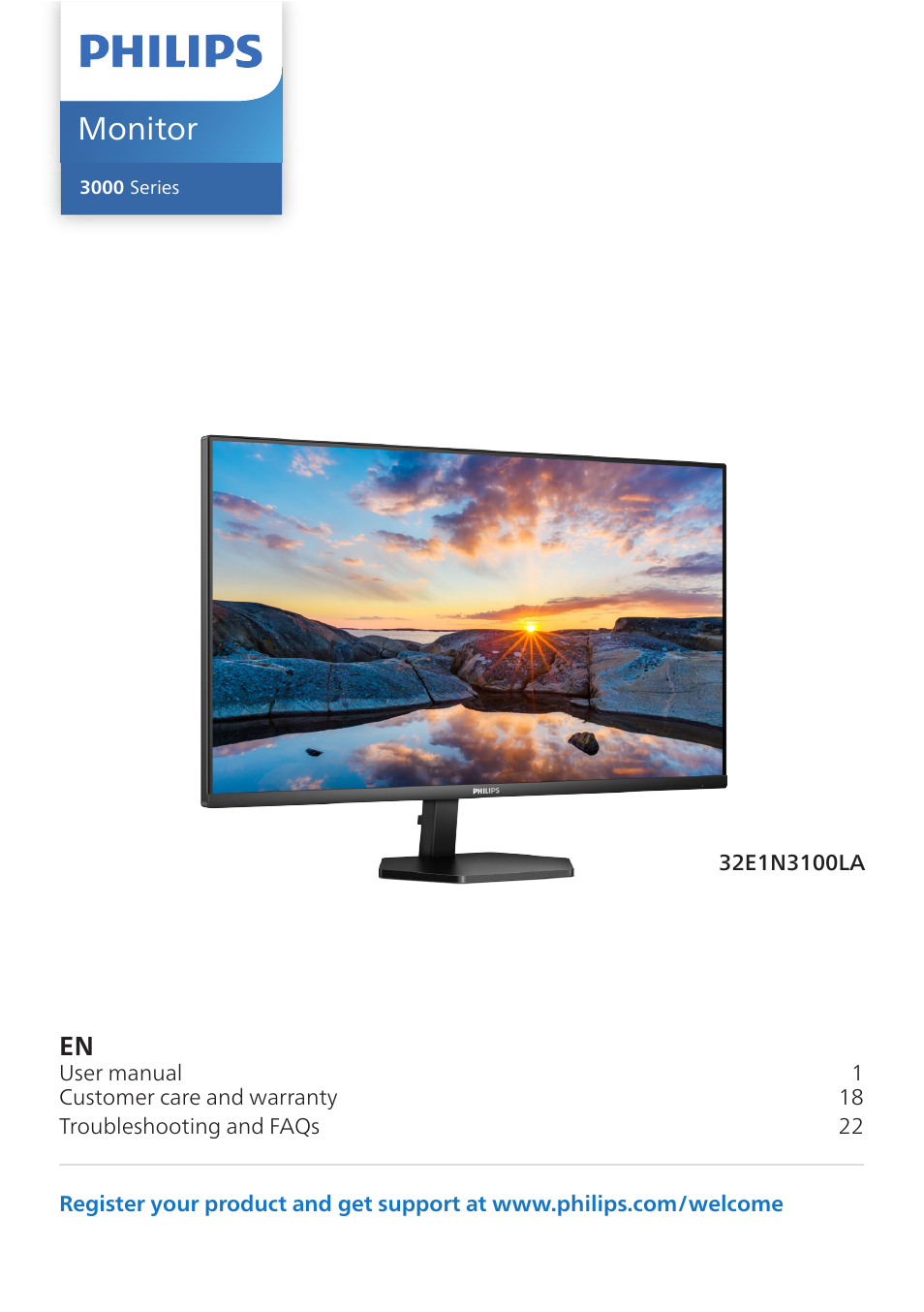 Philips 32E1N3100LA 31.5" Monitor User Manual | 29 pages