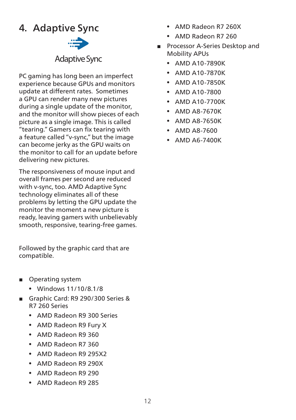 4 adaptive sync 12, 4 adaptive sync, Adaptive sync | Philips 32E1N3100LA 31.5" Monitor User Manual | Page 14 / 29