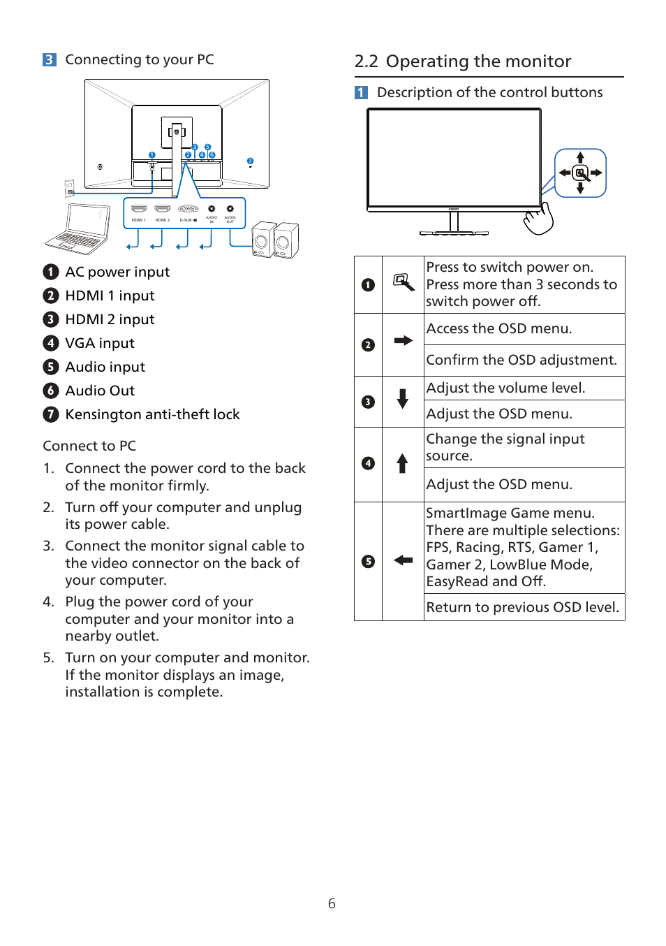 2 operating the monitor | Philips 32E1N3100LA 31.5" Monitor User Manual | Page 8 / 29