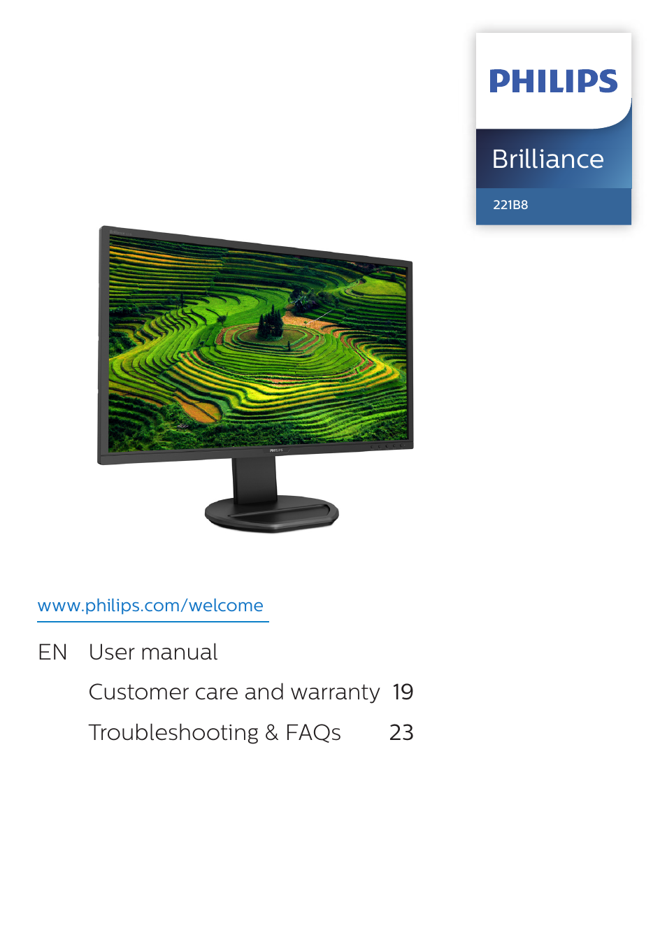 Philips 221B8LJEB 21.5" 16:9 LCD Monitor User Manual | 30 pages