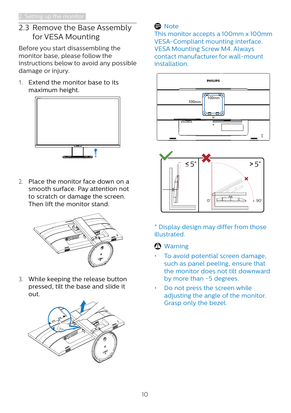 3 remove the base assembly for vesa mounting, 3 remove the base assembly for, Vesa mounting | Philips 221B8LJEB 21.5" 16:9 LCD Monitor User Manual | Page 12 / 30