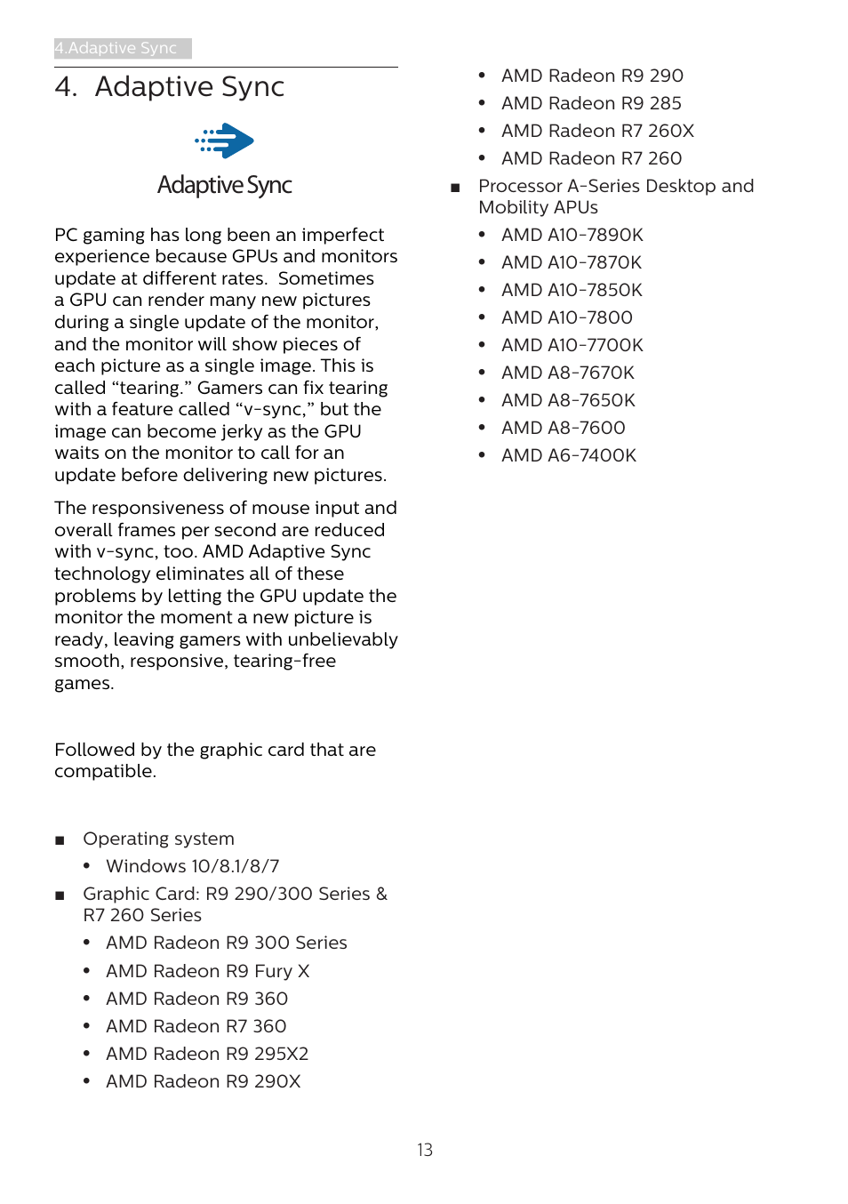 Adaptive sync | Philips 221B8LJEB 21.5" 16:9 LCD Monitor User Manual | Page 15 / 30