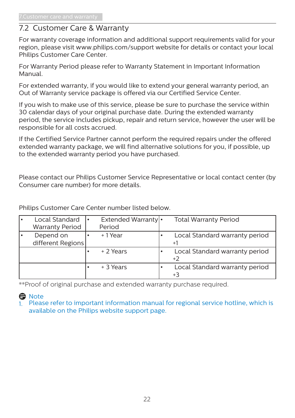 2 customer care & warranty | Philips 221B8LJEB 21.5" 16:9 LCD Monitor User Manual | Page 24 / 30