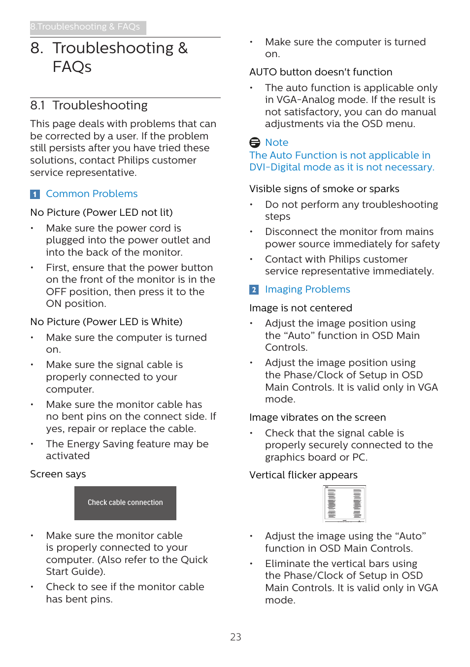 Troubleshooting & faqs, 1 troubleshooting | Philips 221B8LJEB 21.5" 16:9 LCD Monitor User Manual | Page 25 / 30