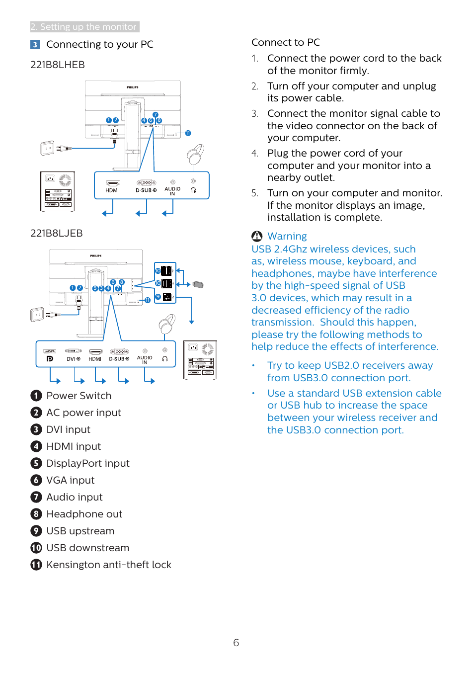 Philips 221B8LJEB 21.5" 16:9 LCD Monitor User Manual | Page 8 / 30