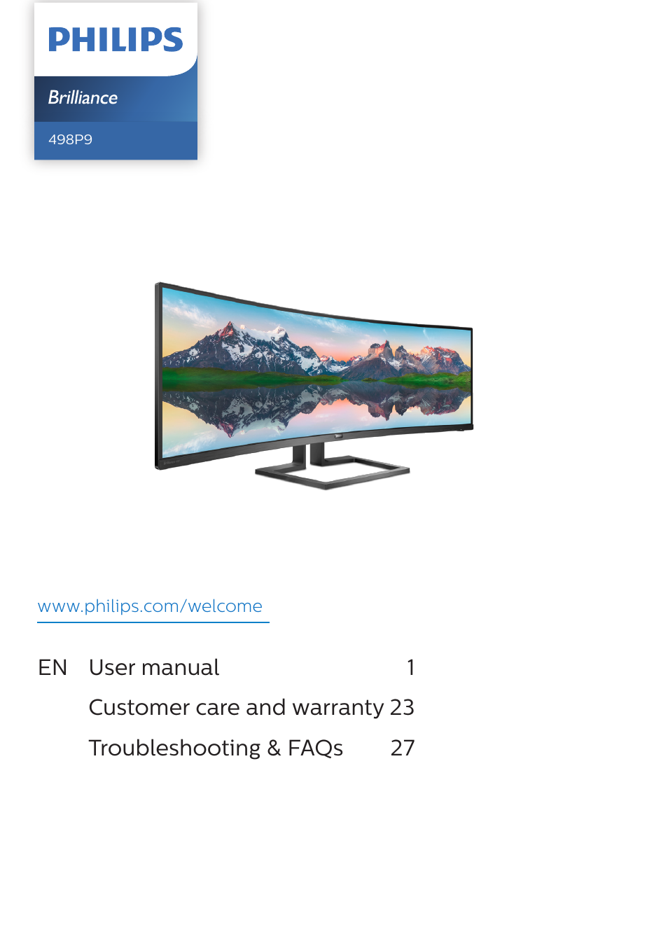 Philips 498P9Z 48.8" 1440p HDR Curved Monitor User Manual | 34 pages