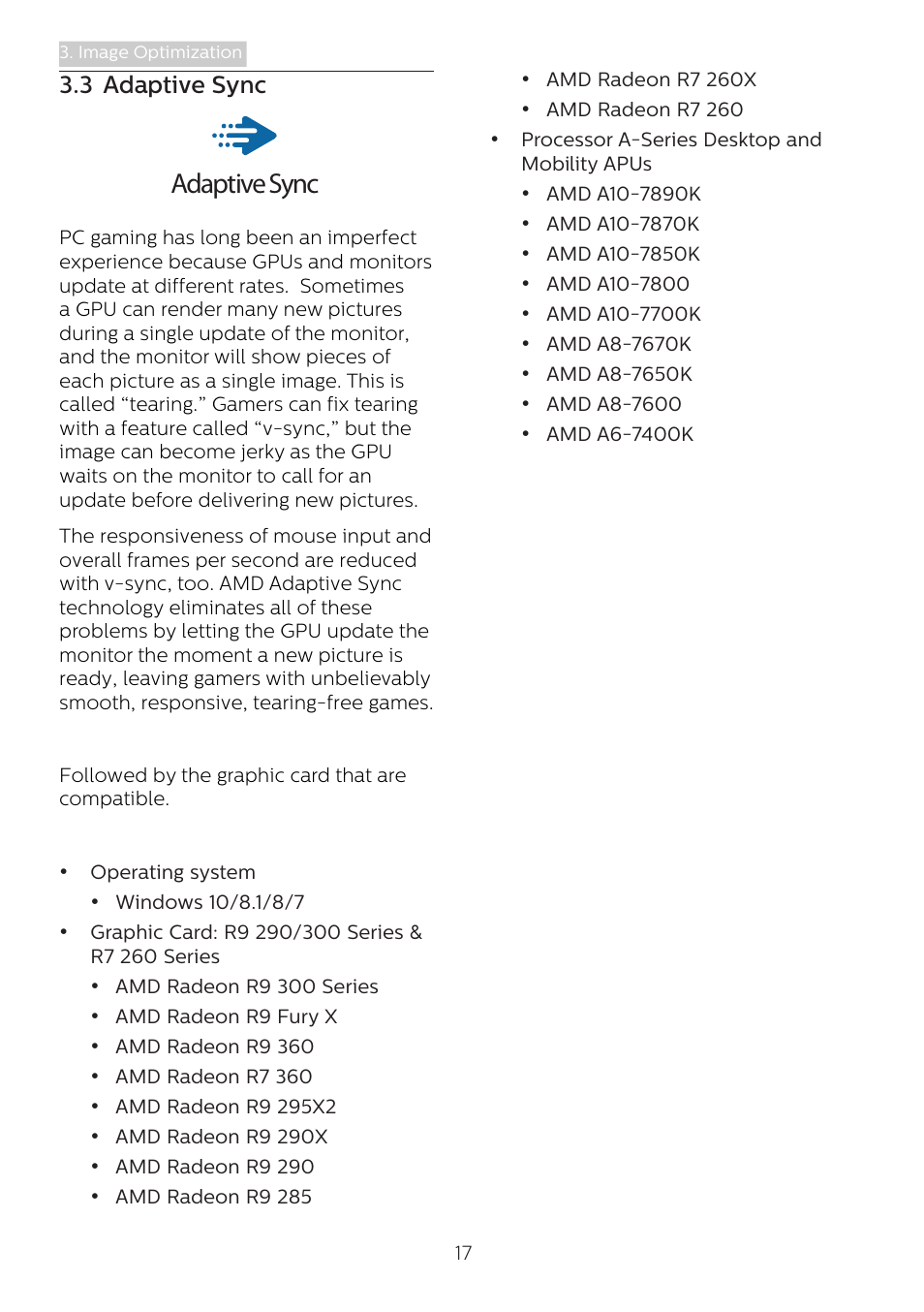 3 adaptive sync, Adaptive sync | Philips 498P9Z 48.8" 1440p HDR Curved Monitor User Manual | Page 19 / 34