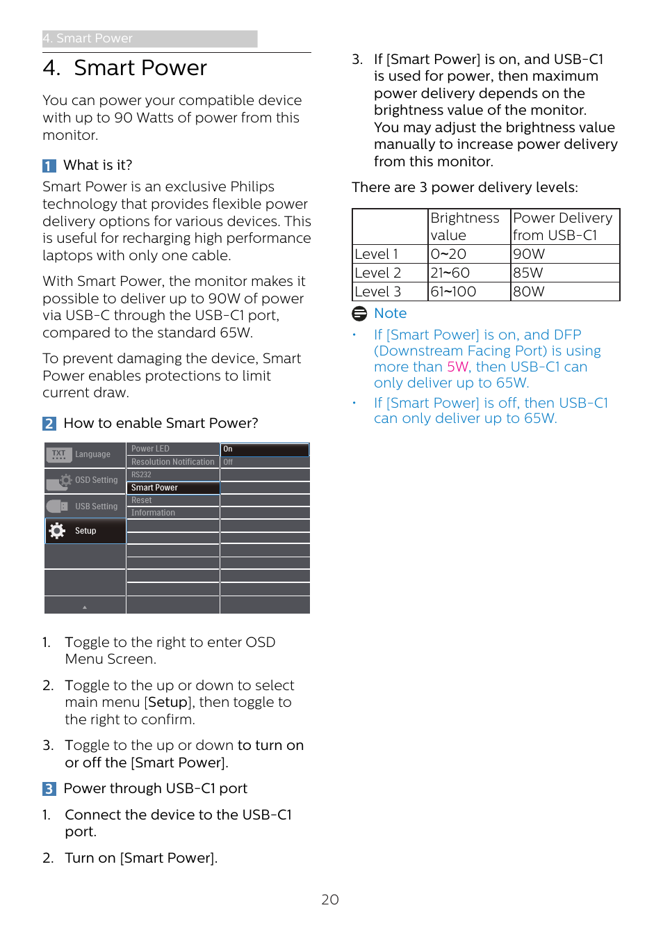 Smart power | Philips 439P1 42.5" 4K HDR USB Type-C Docking Monitor User Manual | Page 22 / 39