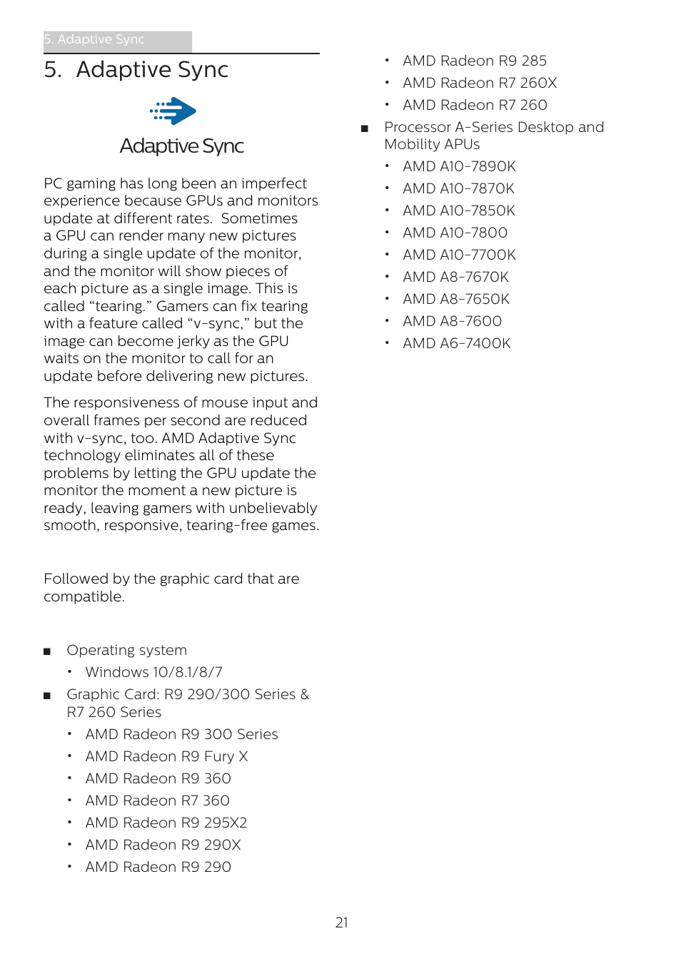 Adaptive sync | Philips 439P1 42.5" 4K HDR USB Type-C Docking Monitor User Manual | Page 23 / 39