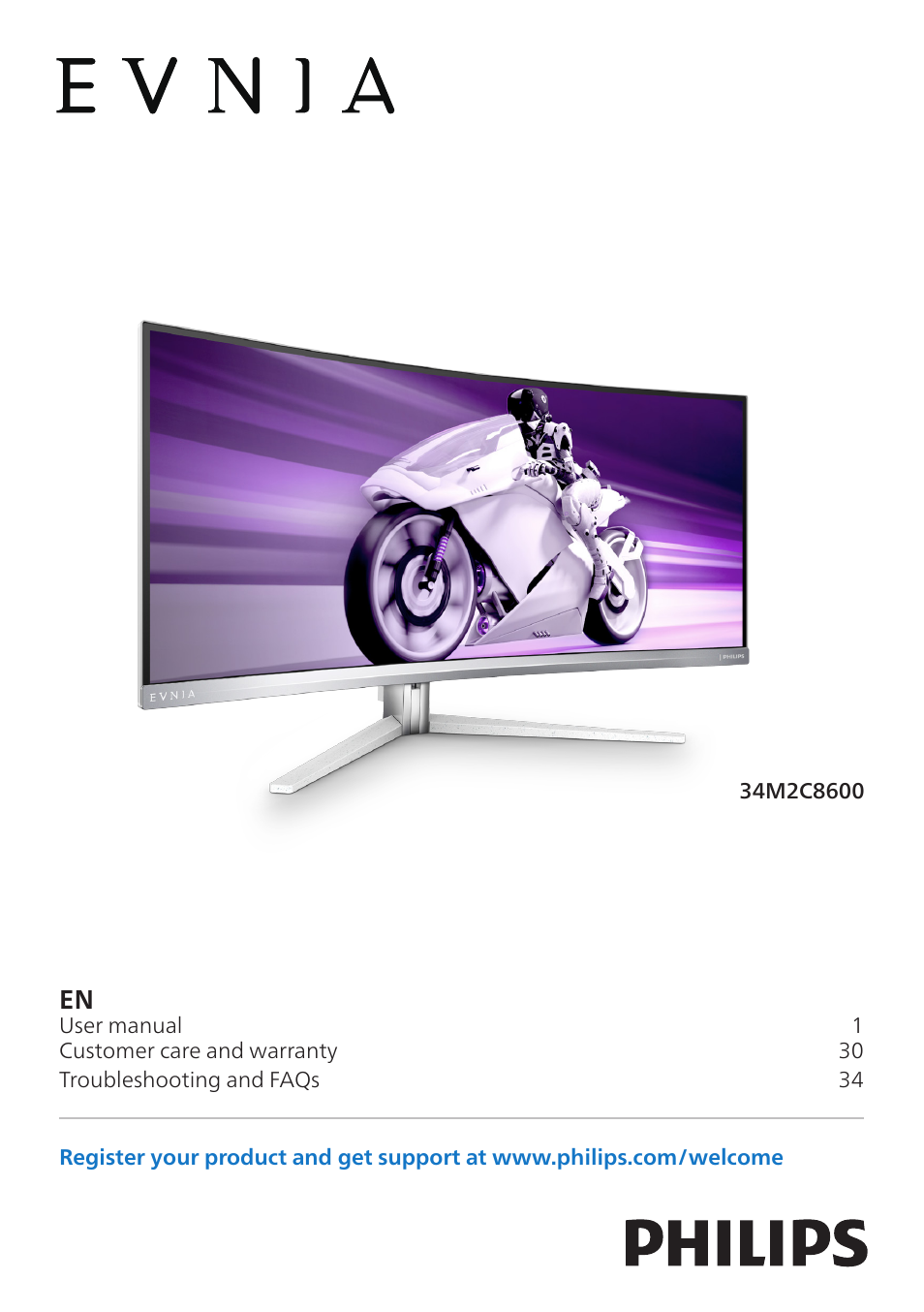 Philips 8000 34" 1440p HDR 175 Hz Curved Ultrawide Gaming Monitor (White) User Manual | 41 pages
