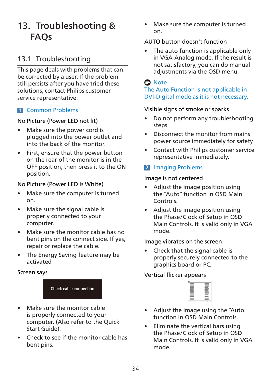 Troubleshooting & faqs, 1 troubleshooting | Philips 8000 34" 1440p HDR 175 Hz Curved Ultrawide Gaming Monitor (White) User Manual | Page 36 / 41