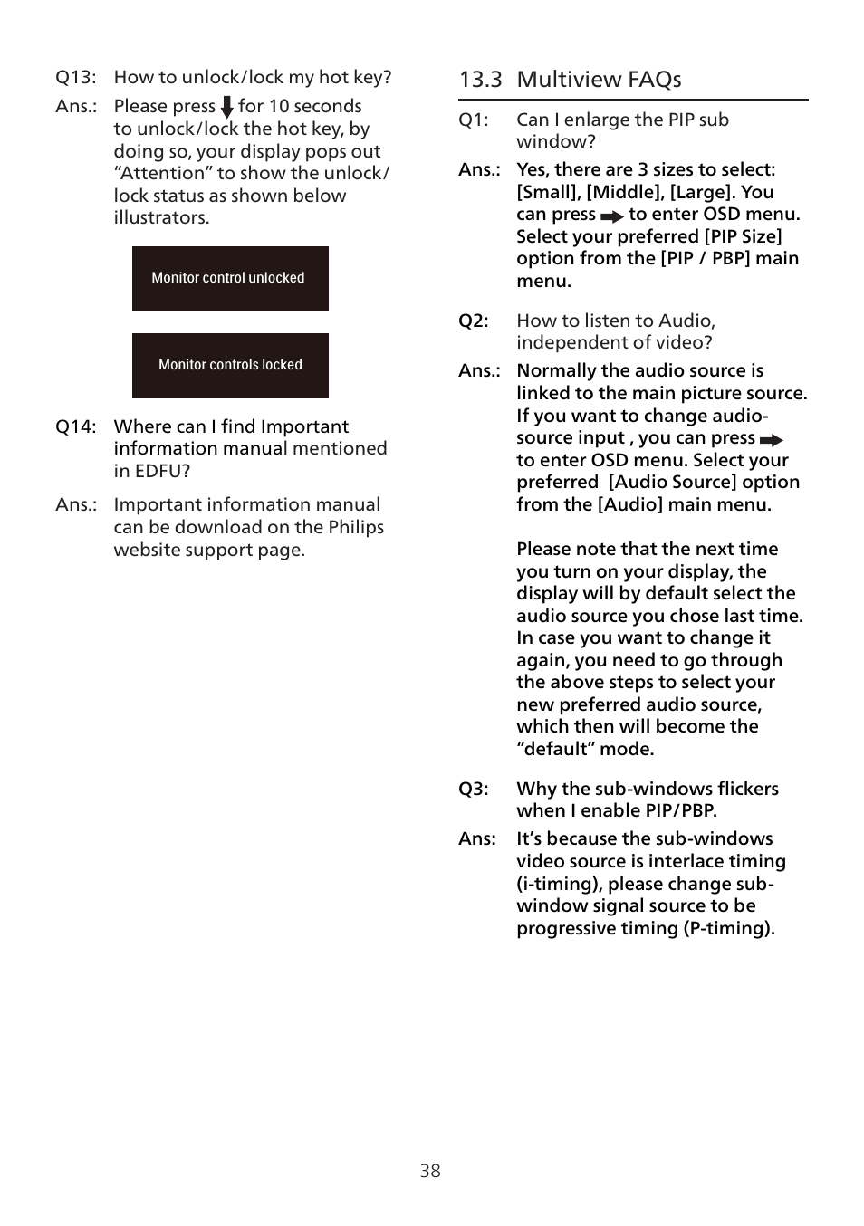 3 multiview faqs | Philips 8000 34" 1440p HDR 175 Hz Curved Ultrawide Gaming Monitor (White) User Manual | Page 40 / 41