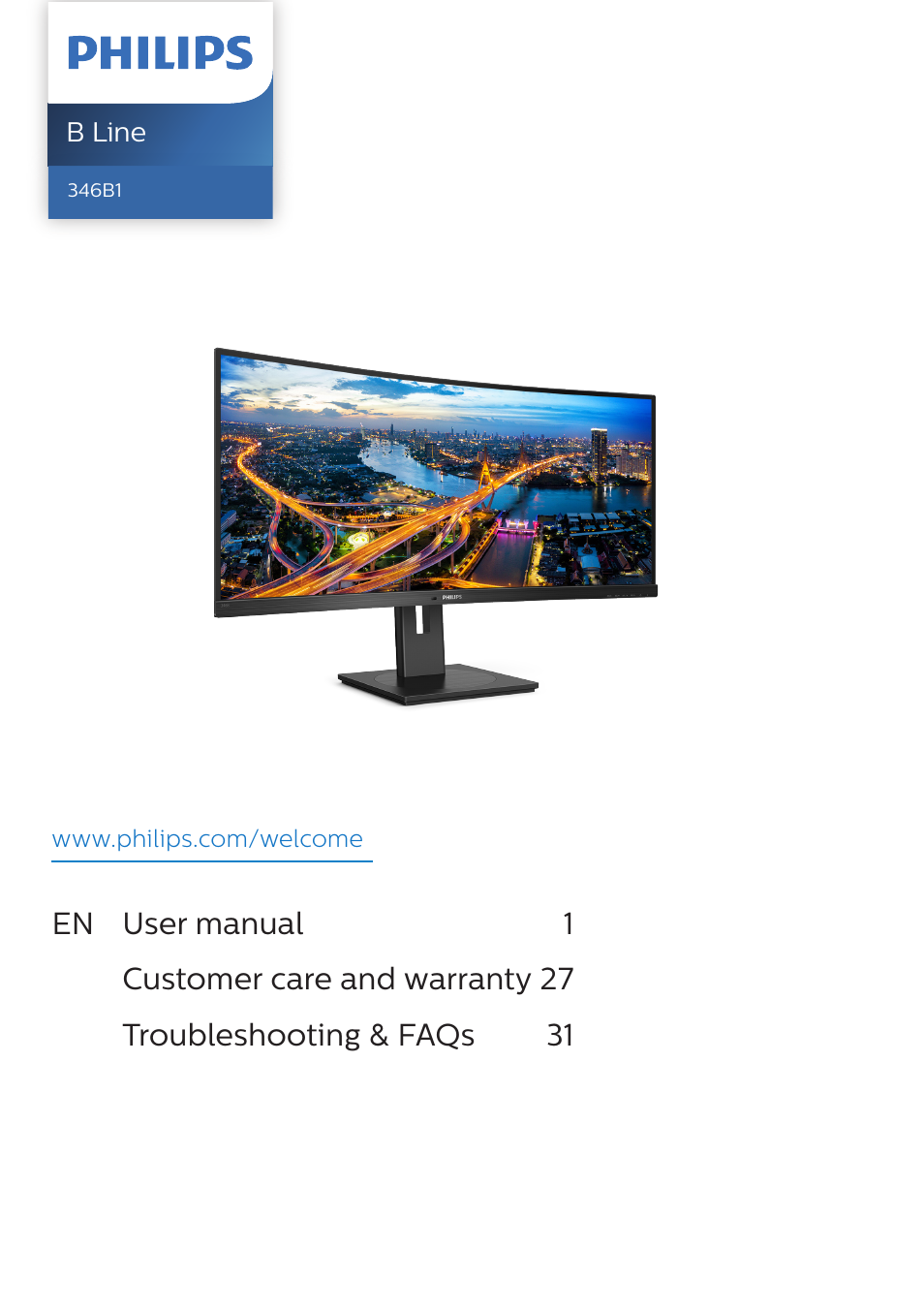 Philips 346B1C 34" 21:9 Curved USB Type-C Docking LCD Monitor User Manual | 38 pages