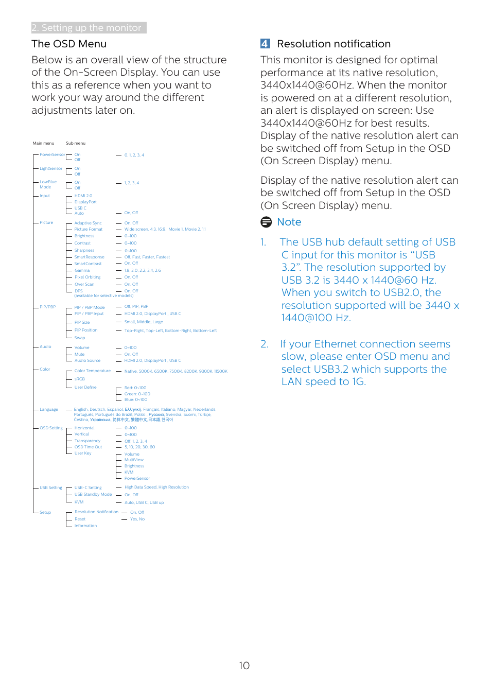 Setting up the monitor | Philips 346B1C 34" 21:9 Curved USB Type-C Docking LCD Monitor User Manual | Page 12 / 38