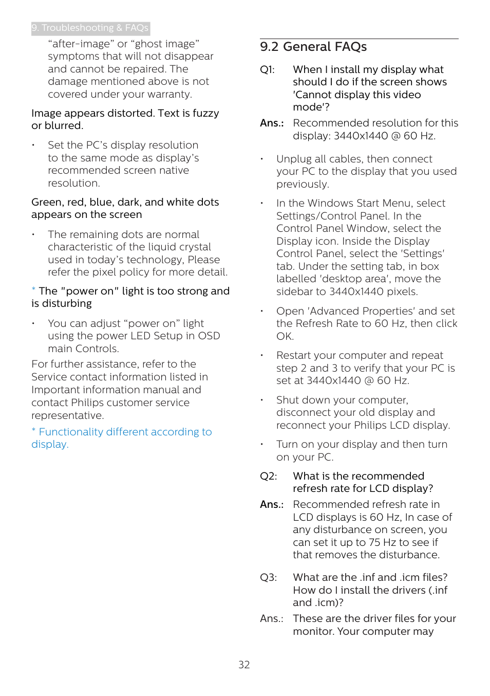 2 general faqs | Philips 346B1C 34" 21:9 Curved USB Type-C Docking LCD Monitor User Manual | Page 34 / 38