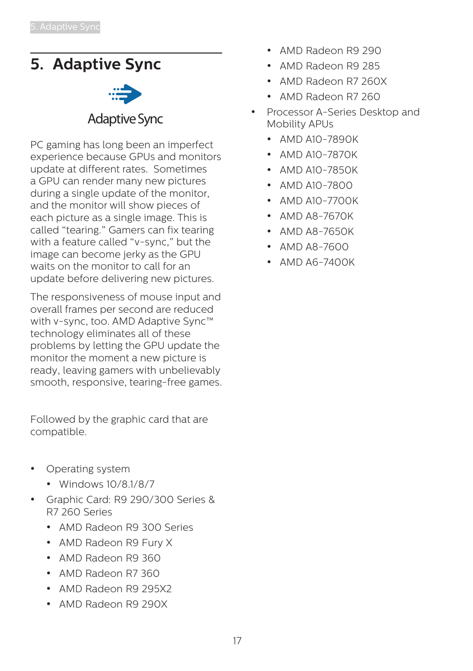 Adaptive sync | Philips 328B1 31.5" 4K Monitor User Manual | Page 19 / 35