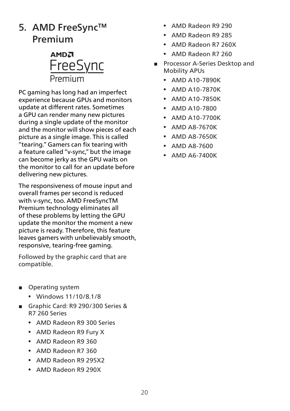 Amd freesync, Premium | Philips 8000 41.5" 4K HDR 138 Hz Gaming Monitor (White) User Manual | Page 22 / 43