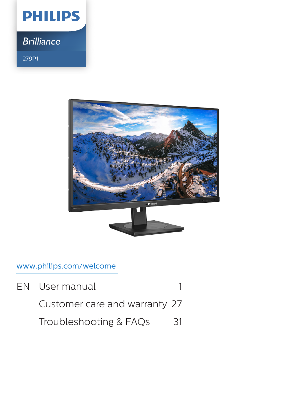 Philips 279P1 27" 4K Monitor with USB Type-C Docking User Manual | 37 pages