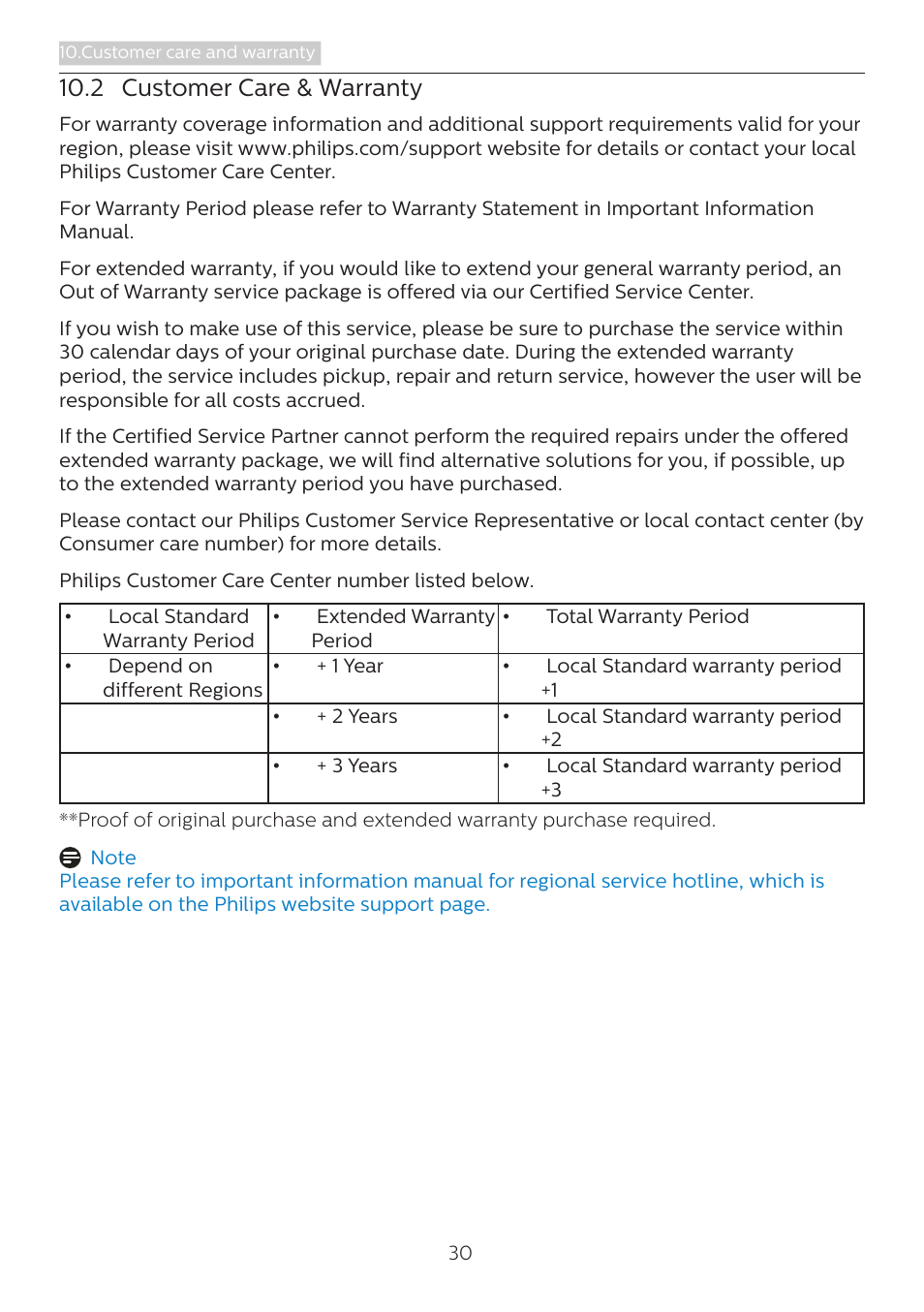 2 customer care & warranty | Philips 279P1 27" 4K Monitor with USB Type-C Docking User Manual | Page 32 / 37