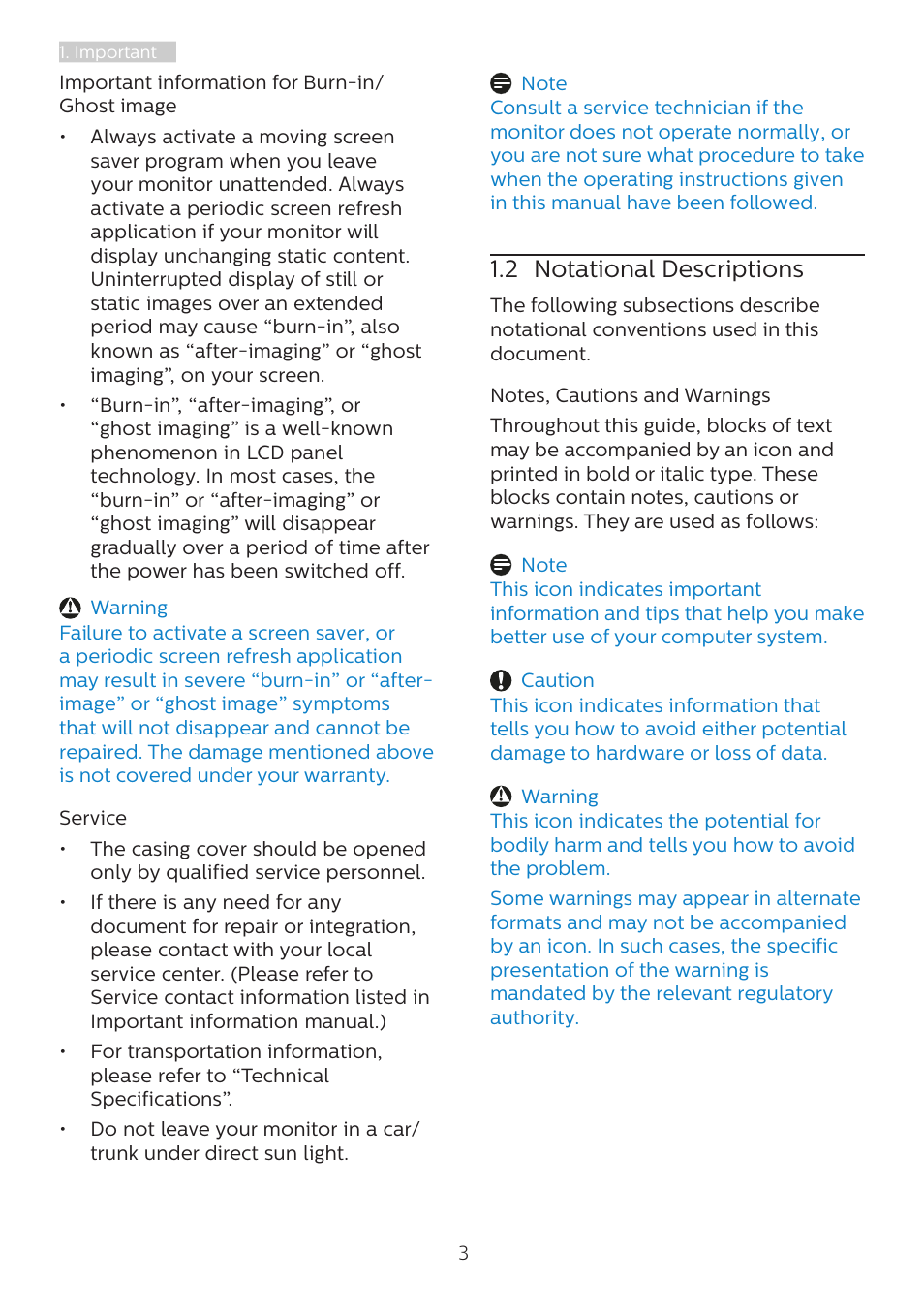 2 notational descriptions | Philips 279P1 27" 4K Monitor with USB Type-C Docking User Manual | Page 5 / 37