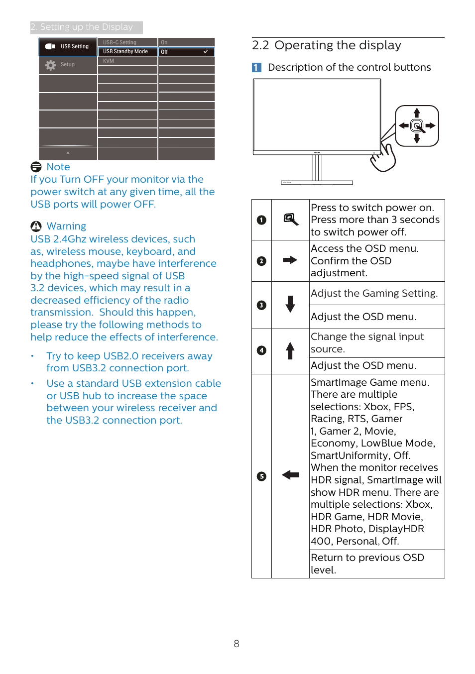 2 operating the display | Philips Momentum 31.5" 4K HDR 144 Hz Gaming Monitor User Manual | Page 10 / 38