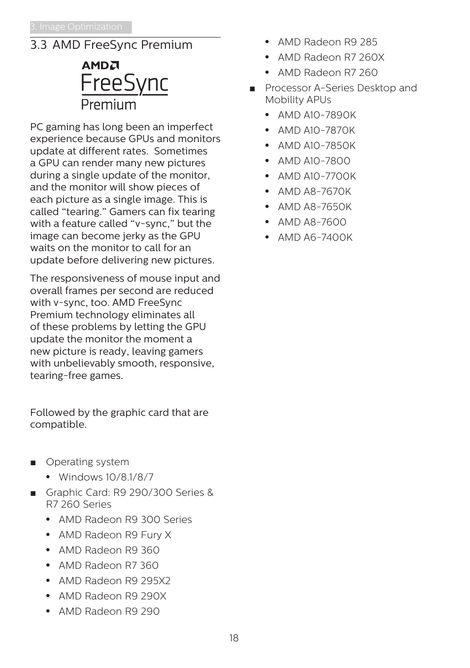 3 amd freesync premium | Philips Momentum 31.5" 4K HDR 144 Hz Gaming Monitor User Manual | Page 20 / 38