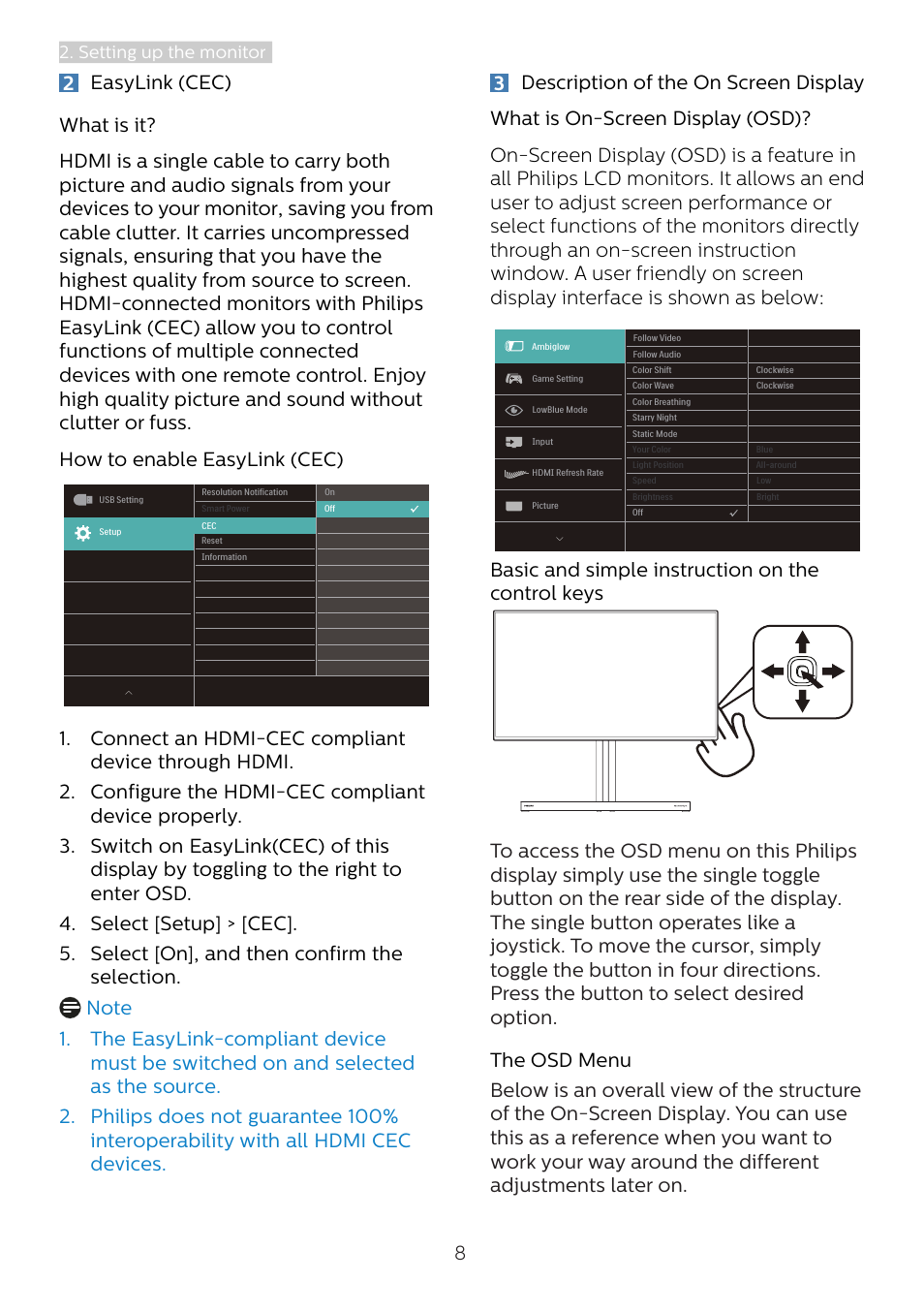 Setting up the monitor | Philips Momentum 27" 4K HDR 144 Hz Gaming Monitor User Manual | Page 10 / 40