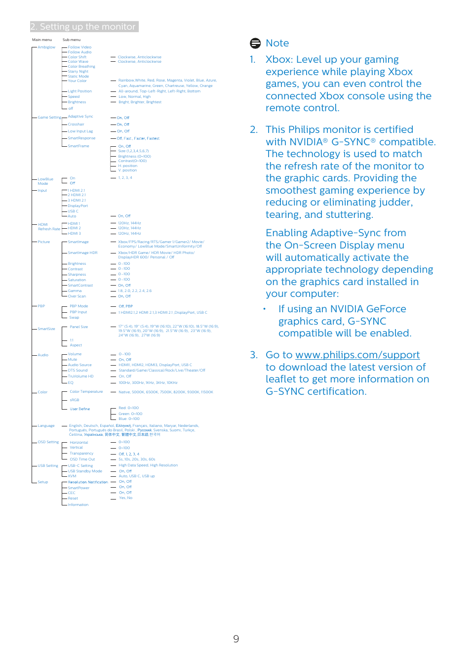 Setting up the monitor | Philips Momentum 27" 4K HDR 144 Hz Gaming Monitor User Manual | Page 11 / 40