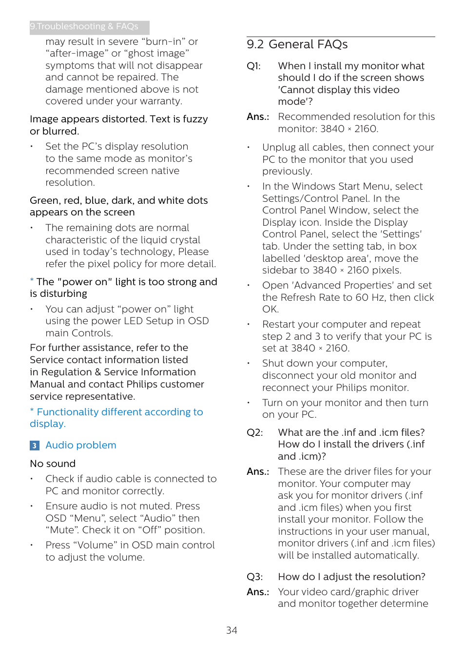 2 general faqs | Philips Momentum 27" 4K HDR 144 Hz Gaming Monitor User Manual | Page 36 / 40