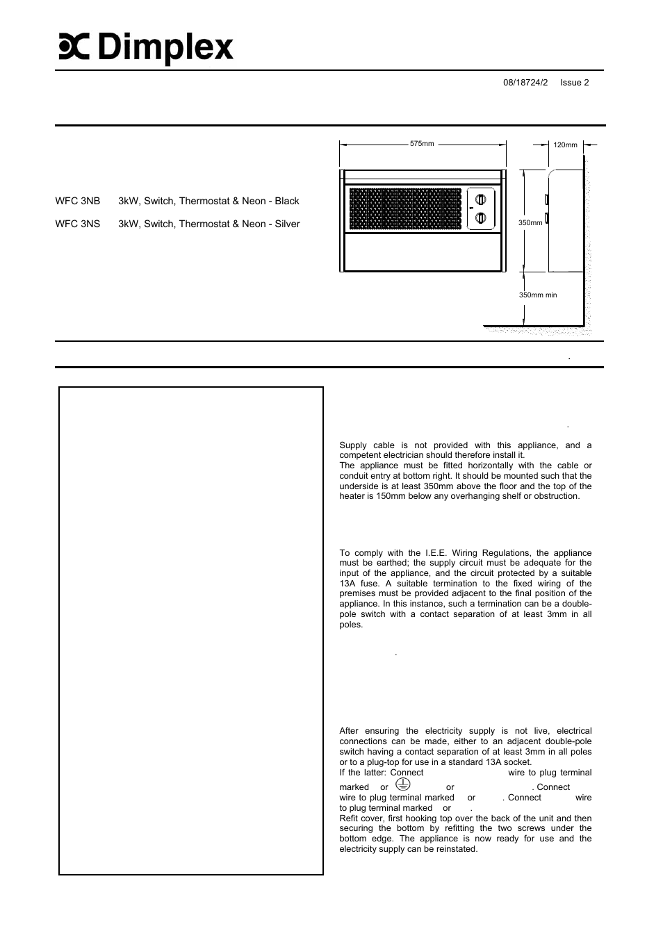 Dimplex WFC 3NB User Manual | 4 pages