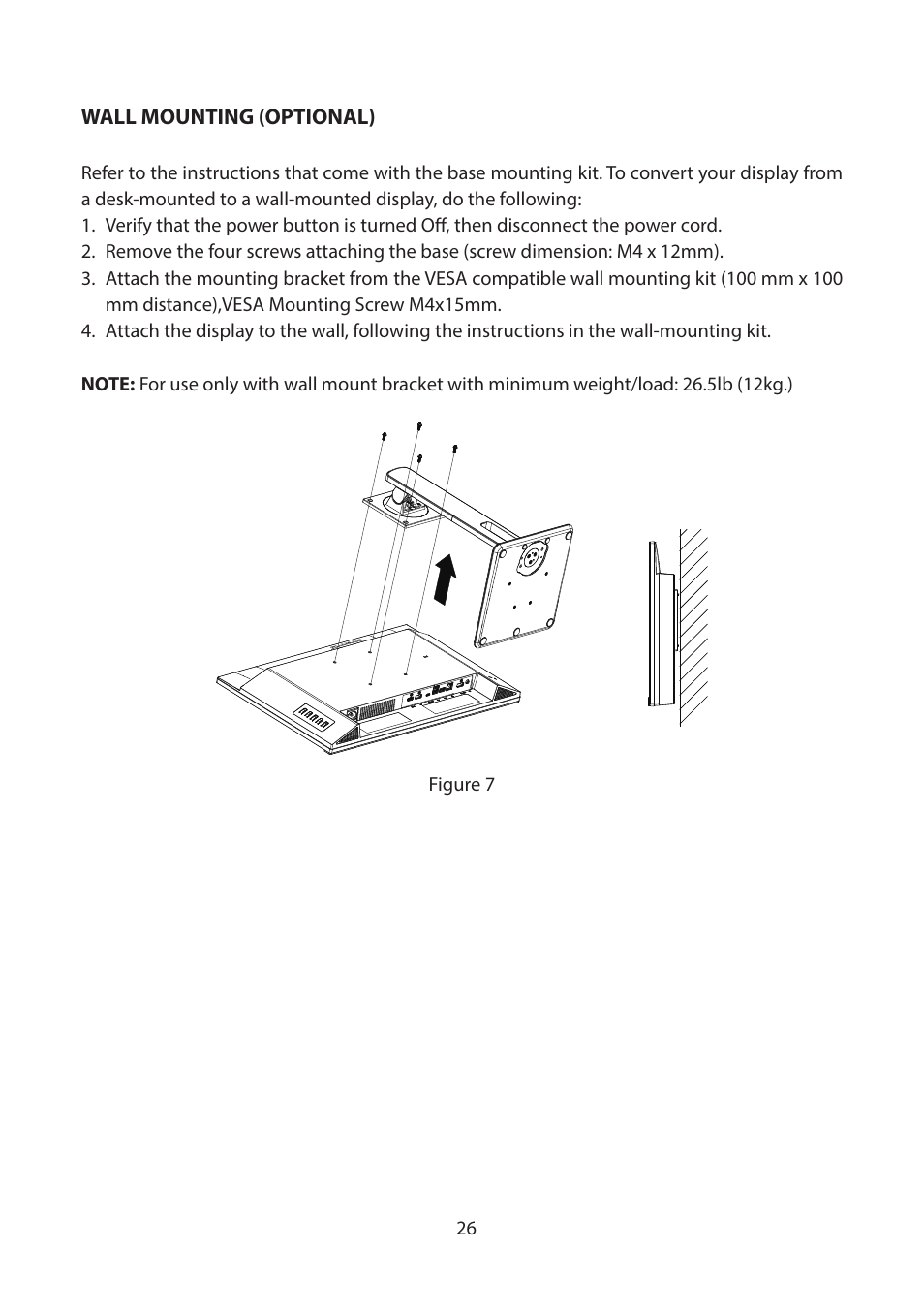 Wall mounting (optional) | Planar Systems PZD2410 23.8" Monitor User Manual | Page 28 / 32