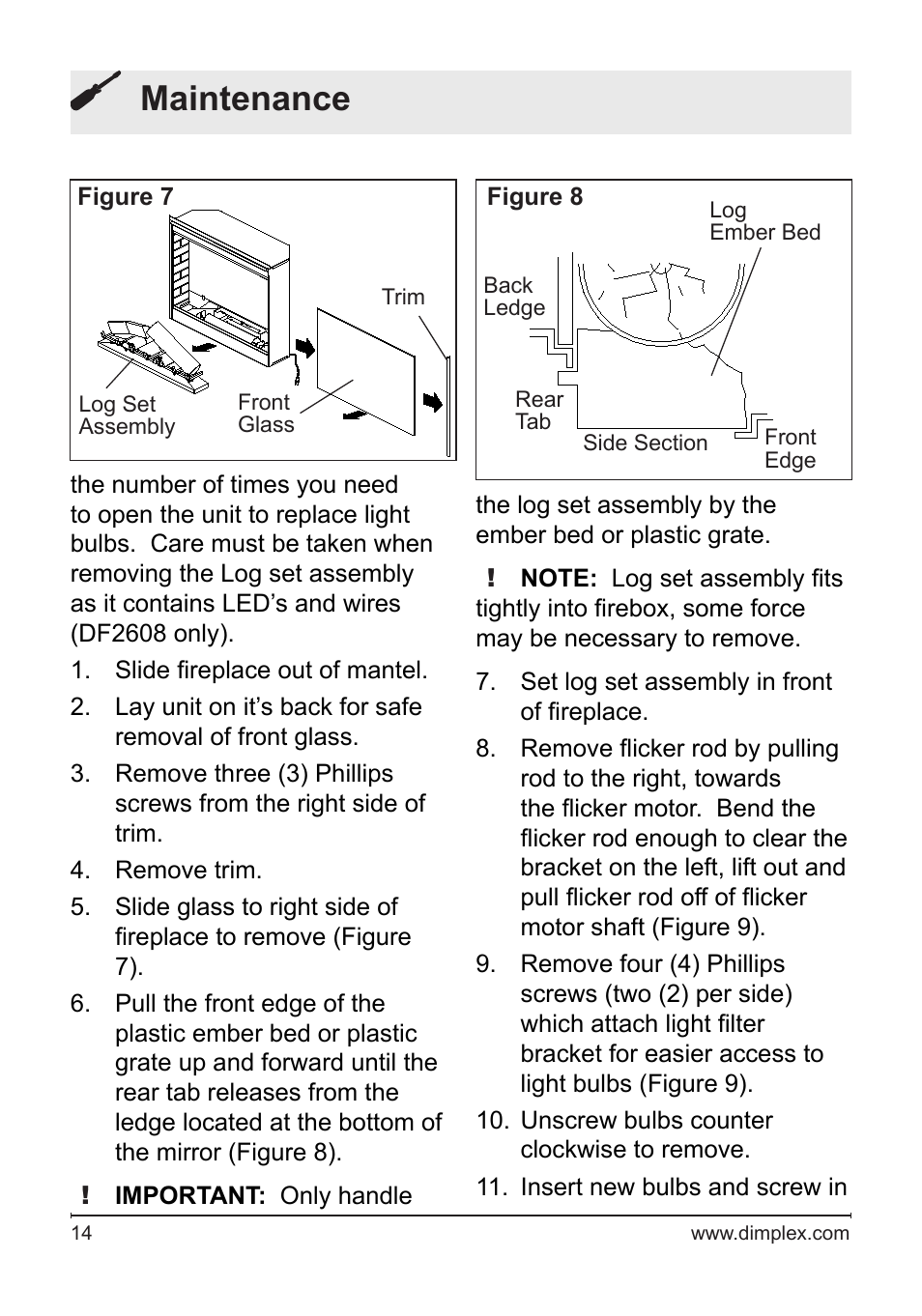 Maintenance | Dimplex DF2622SS User Manual | Page 14 / 63