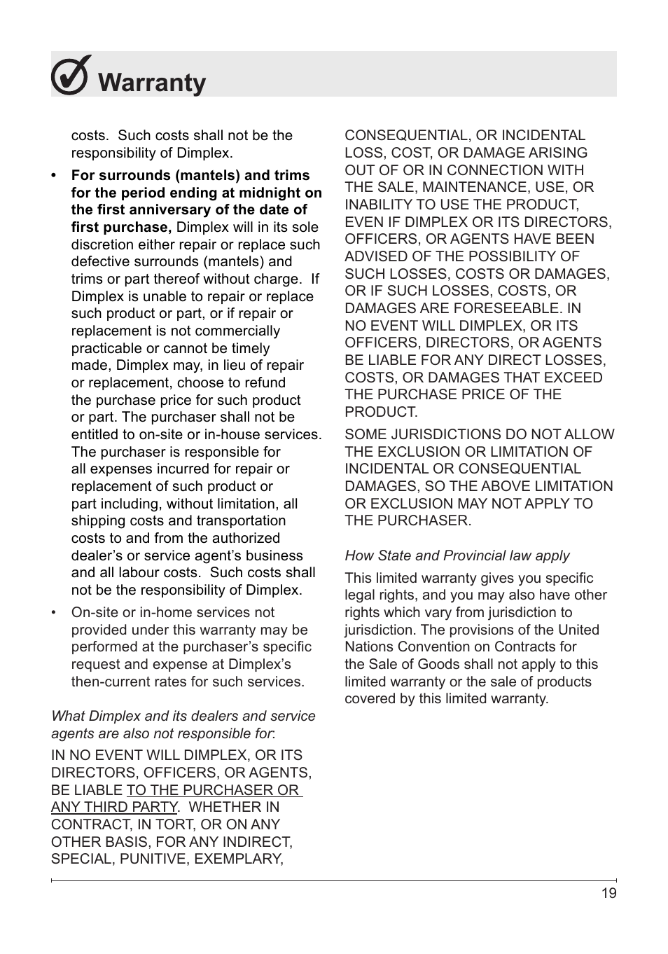 Warranty | Dimplex DF2622SS User Manual | Page 19 / 63