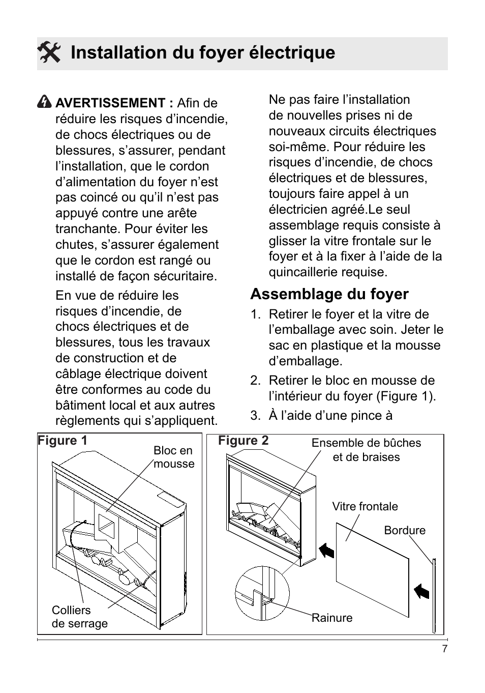 Installation du foyer électrique, Assemblage du foyer | Dimplex DF2622SS User Manual | Page 27 / 63